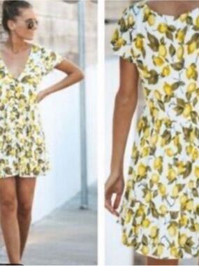 Skylar + Madison White Mini Dress with Yellow Lemon Print